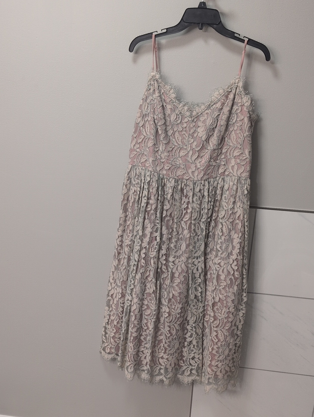 Eliza J Blush Pink Lace Midi Dress with Pale Sage Overlay